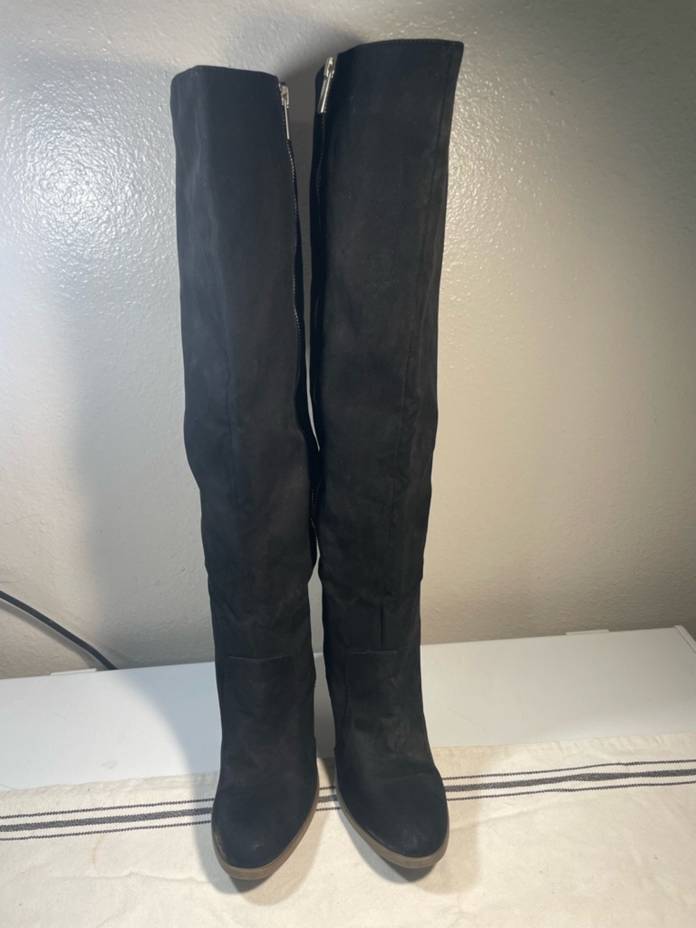 JustFab Black Over-the-Knee Suede Heeled Boots